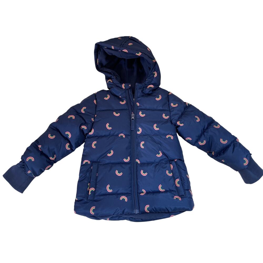 NWT Okie Dokie Rainbow Puffer Jacket Full Zip Hooded Girls Size 4T
